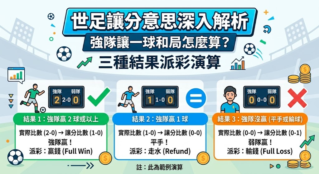 強隊讓一球和局怎麼算?三種結果派彩演算 強隊讓一球和局怎麼算?三種結果派彩演算